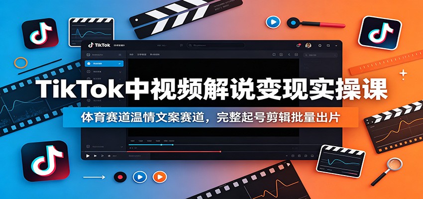 TikTok中视频解说变现实操课：体育赛道温情文案赛道，完整起号剪辑批量出片-沧海聊项目