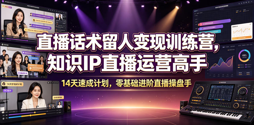 直播话术留人变现训练营，知识IP直播运营高手，14天速成计划，零基础进阶直播操盘手-沧海聊项目