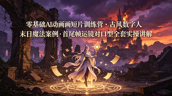零基础AI动画短片训练营，古风数字人末日魔法案例，首尾帧运镜对口型全套实操讲解-沧海聊项目