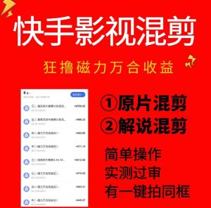 快手影视混剪项目，狂撸磁力万合收益，简单操作，实测过审，有一键拍同框，单日收益500+-沧海聊项目