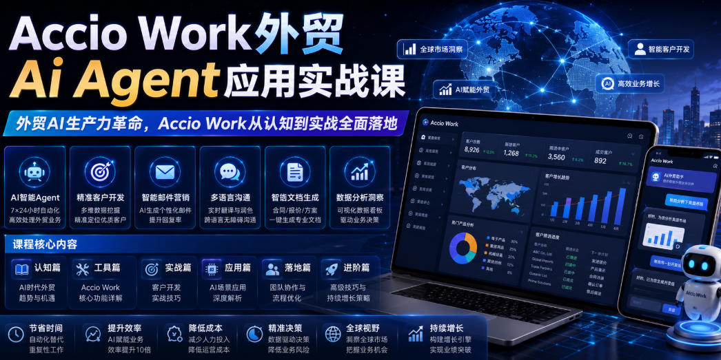 Accio Work外贸Ai Agent应用实战课，外贸AI生产力革命，Accio Work从认知到实战全面落地-沧海聊项目
