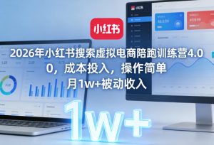 2026年小红书搜索虚拟电商陪跑训练营4.0，0成本投入，操作简单，月1w+被动收入(更新0628)-沧海聊项目
