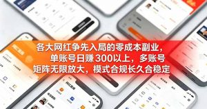 各大网红争先入局的零成本副业，单账号日赚 300 以上，多号矩阵可放大，模式合规长久稳定！-沧海聊项目