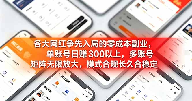 各大网红争先入局的零成本副业，单账号日赚 300 以上，多号矩阵可放大，模式合规长久稳定！-沧海聊项目