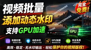 批量视频添加动态水印！Windows纯本地运行，支持GPU加速，完全免费，视频防搬运工具水印工坊，可以批量-沧海聊项目
