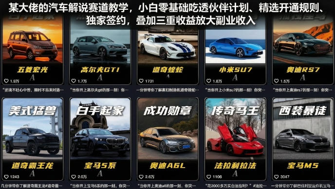 某大佬的汽车解说赛道教学，小白零基础吃透伙伴计划、精选开通规则、独家签约，叠加三重收益放大副业收入-沧海聊项目