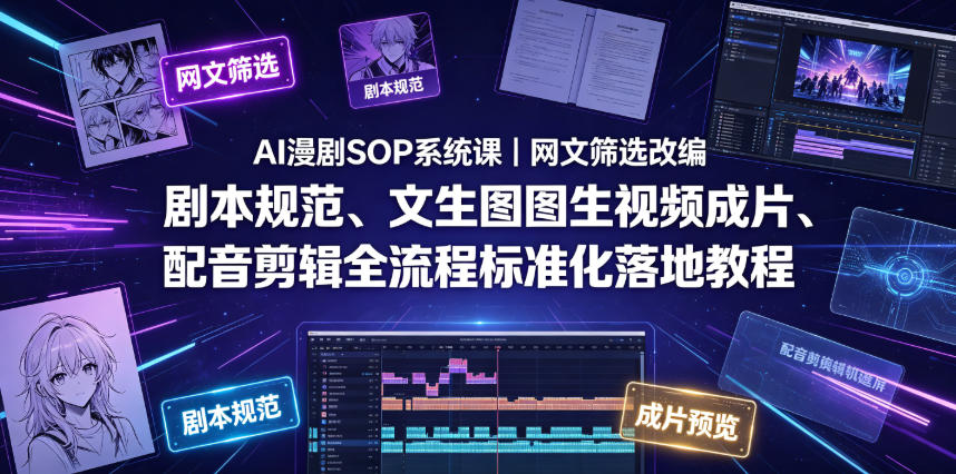 AI漫剧SOP系统课｜网文筛选改编、剧本规范、文生图图生视频成片、配音剪辑全流程标准化落地教程-沧海聊项目