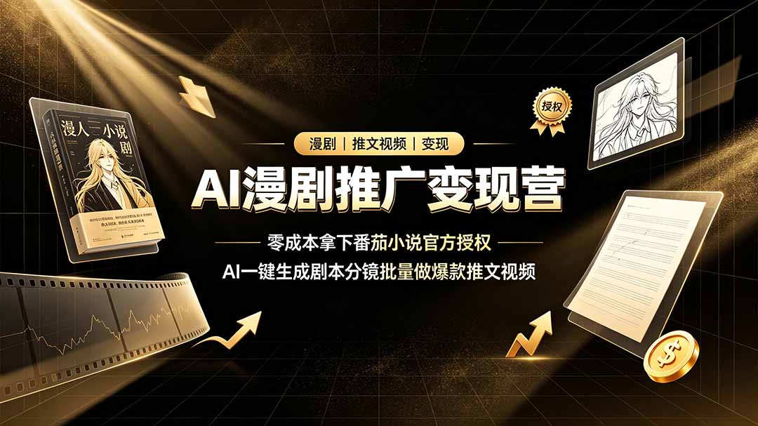 AI漫剧推广变现营，零成本拿下番茄小说官方授权，AI一键生成剧本分镜批量做爆款推文视频-沧海聊项目