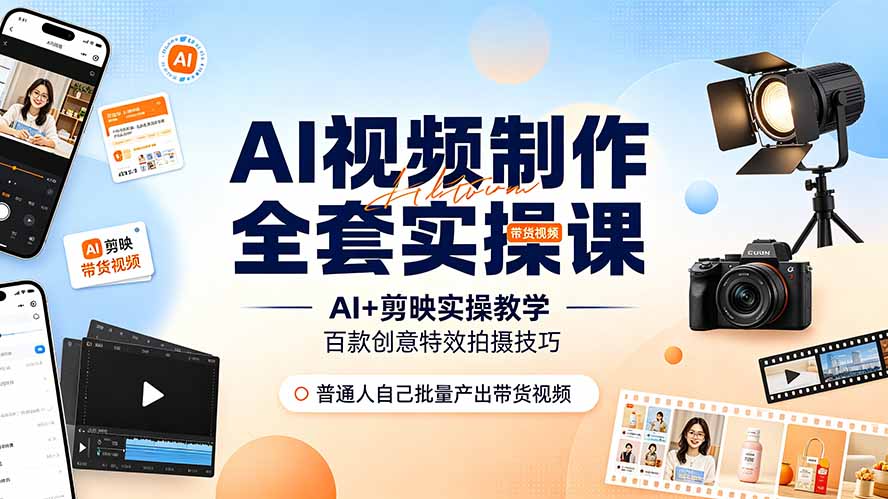 AI视频制作全套实操课，多款AI工具搭配剪映教学，百种特效运镜拍摄实操，抖音账号带货运营全覆盖-沧海聊项目