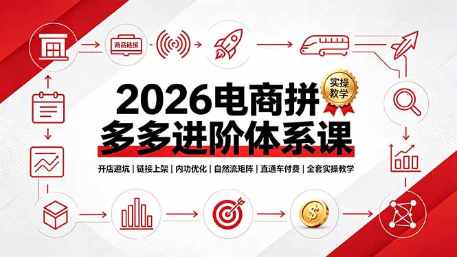 2026电商拼多多进阶体系课，开店避坑，链接上架，内功优化，自然流矩阵｜直通车付费｜全套实操教学-沧海聊项目
