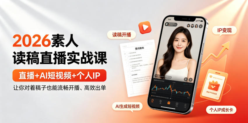 2026素人读稿直播实战课｜直播+AI短视频+个人IP，让你对着稿子也能流畅开播、高效出单-沧海聊项目