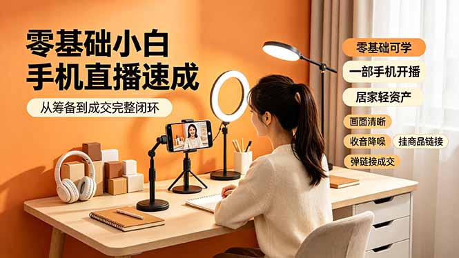 零基础小白手机直播速成，从筹备到成交完整闭环，适配苹果安卓系统，解决杂音卡顿留人难问题-沧海聊项目