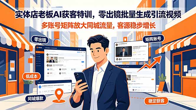 实体店老板AI获客特训，零出镜批量生成引流视频，多账号矩阵放大同城流量，客源稳步增长-沧海聊项目
