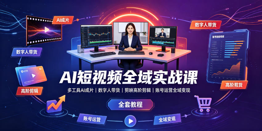 AI短视频全域实战课｜多工具AI成片、数字人带货、剪映高阶剪辑、账号运营全域变现全套教程-沧海聊项目