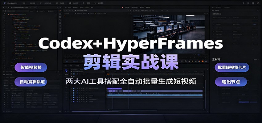 Codex+HyperFrames剪辑实战课：两大AI工具搭配全自动批量生成短视频-沧海聊项目