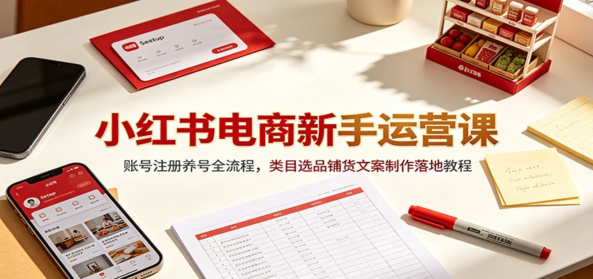 小红书电商新手运营课：账号注册养号全流程，类目选品铺货文案制作落地教程-沧海聊项目