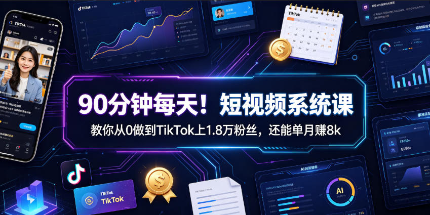 90分钟每天！短视频系统课教你从0做到TikTok上1.8万粉丝，还能单月賺8k【原创双语字幕】-沧海聊项目