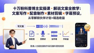 10万粉科普博主实操课-解说文案全教学：文案写作×配音制作×素材剪辑×字幕预设，从零解锁伙伴计划+精选收益-沧海聊项目