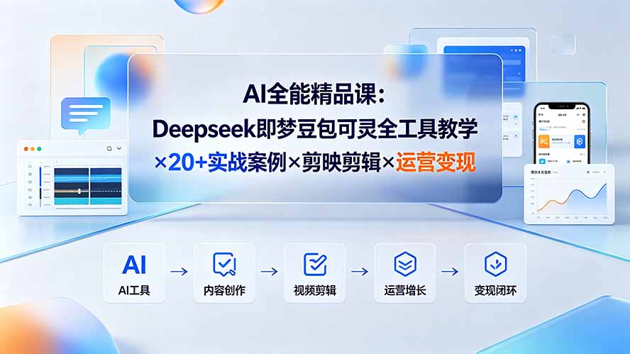 AI全能精品课：Deepseek即梦豆包可灵全工具教学×20+实战案例×剪映剪辑×运营变现-沧海聊项目