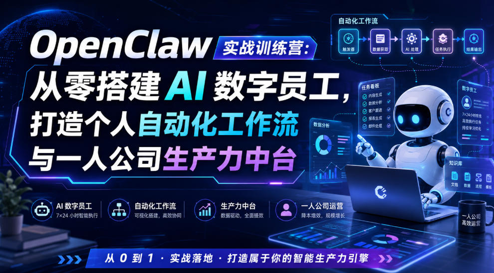 OpenClaw实战训练营：从零搭建AI数字员工，打造个人自动化工作流与一人公司生产力中台-沧海聊项目