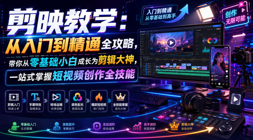 剪映教学：从入门到精通全攻略，带你从零基础小白成长为剪辑大神，一站式掌握短视频创作全技能-沧海聊项目