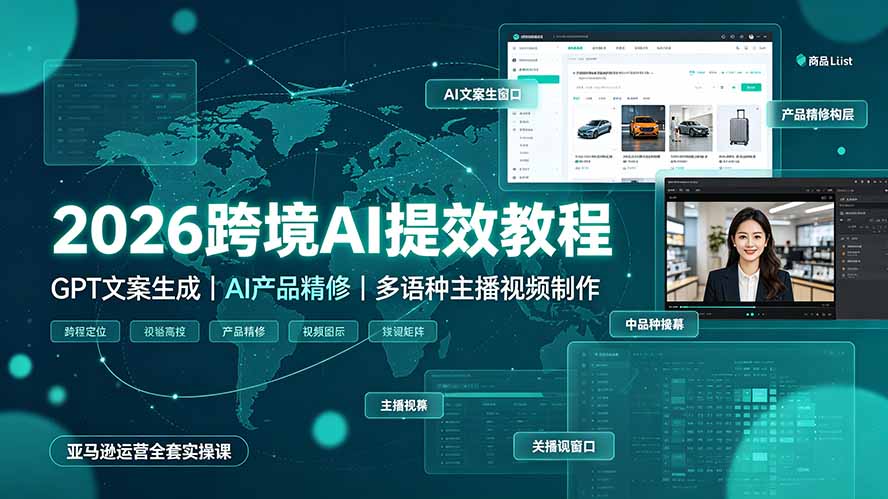 2026跨境AI提效教程·GPT文案生成｜AI产品精修｜多语种主播视频制作，亚马逊运营全套实操课-沧海聊项目