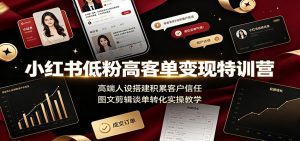 小红书低粉高客单变现特训营：高端人设搭建积累客户信任，图文剪辑谈单转化实操教学-沧海聊项目