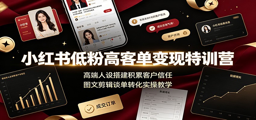 小红书低粉高客单变现特训营：高端人设搭建积累客户信任，图文剪辑谈单转化实操教学-沧海聊项目