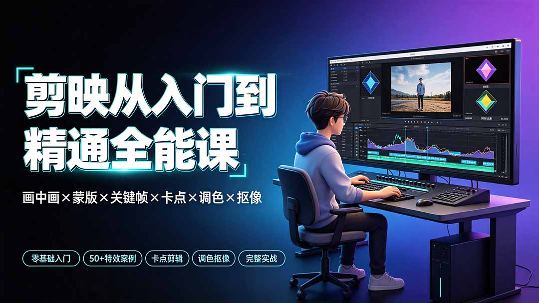 剪映从入门到精通全能课：画中画×蒙版×关键帧×卡点×调色×抠像，一站式掌握剪辑核心技能-沧海聊项目