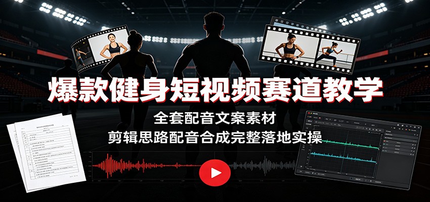 爆款健身短视频赛道教学：全套配音文案素材，剪辑思路配音合成完整落地实操-沧海聊项目