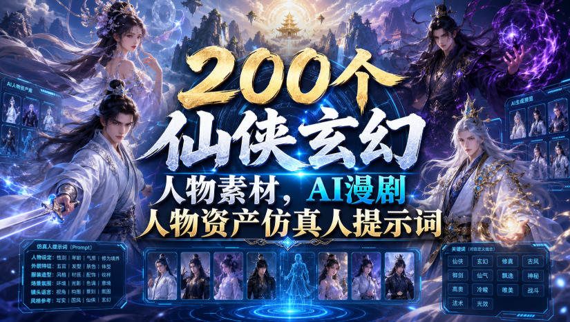 200个仙侠玄幻人物素材，AI漫剧人物资产仿真人提示词-沧海聊项目
