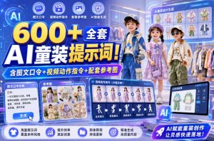600+全套AI童装提示词！含图文口令+视频动作指令+配套参考图，Word-Excel规整分类，童装电商、种草无脑量产内容！-沧海聊项目