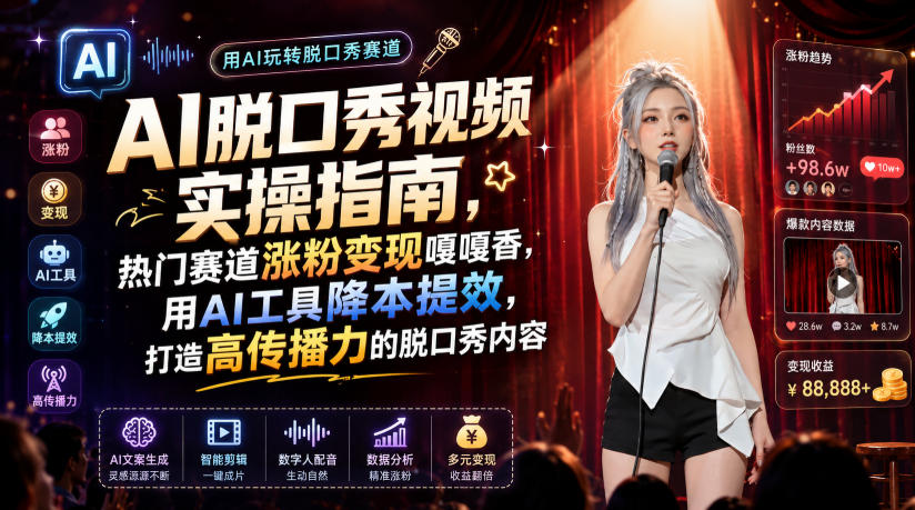 AI脱口秀视频实操指南，热门赛道涨粉变现嘎嘎香，用AI工具降本提效，打造高传播力的脱口秀内容-沧海聊项目