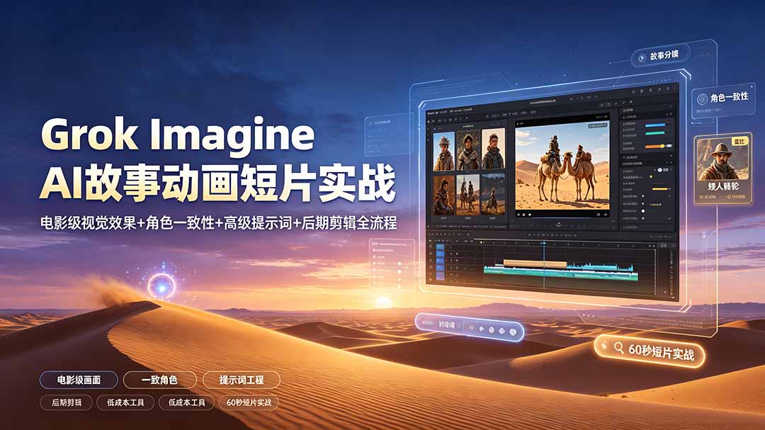 Grok Imagine AI故事动画短片实战：电影级视觉效果+角色一致性+高级提示词+后期剪辑全流程-沧海聊项目