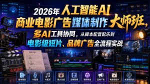 2026年人工智能AI商业电影广告媒体制作大师班，多AI工具协同，从脚本配音配乐到电影级短片、品牌广告全流程实战(中英字幕)-沧海聊项目