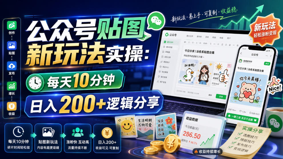 公众号贴图新玩法实操，每天10分钟，日入200+逻辑分享-沧海聊项目