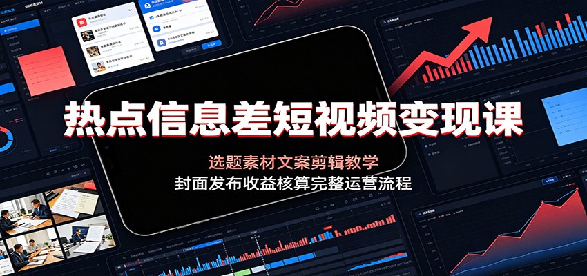 热点信息差短视频变现课：选题素材文案剪辑教学，封面发布收益核算完整运营流程-沧海聊项目