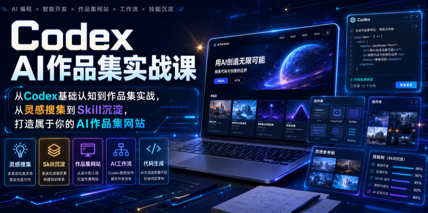 Codex AI作品集实战课，从Codex基础认知到作品集实战，从灵感搜集到Skill沉淀，打造属于你的AI作品集网站-沧海聊项目