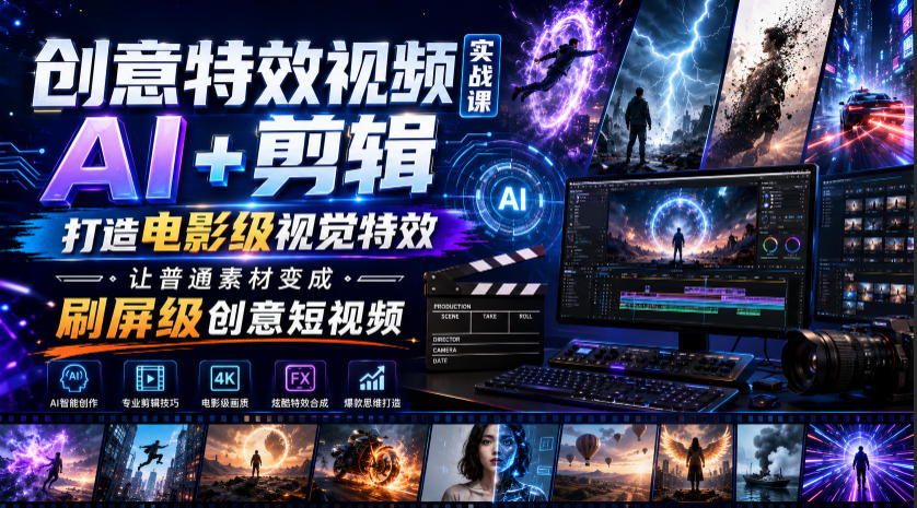 创意特效视频实战课，AI+剪辑打造电影级视觉特效，让普通素材变成刷屏级创意短视频-沧海聊项目