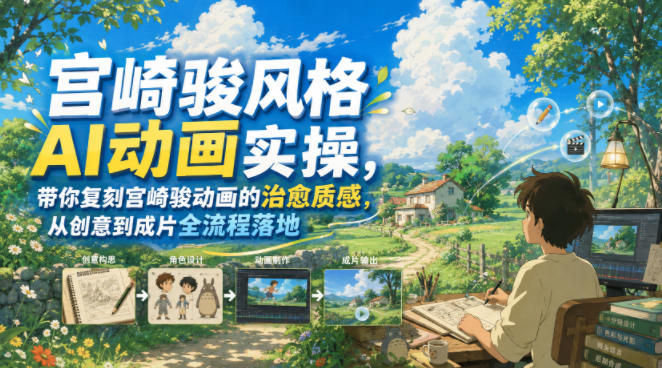宫崎骏风格AI动画实操，带你复刻宫崎骏动画的治愈质感，从创意到成片全流程落地-沧海聊项目