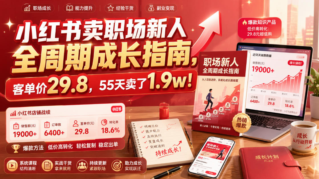 小红书卖职场新人全周期成长指南，客单价29.8，55天卖了1.9w！-沧海聊项目