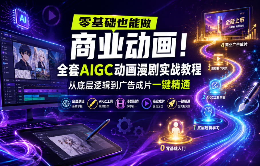 零基础也能做商业动画！全套AIGC动画漫剧实战教程，从底层逻辑到广告成片一键精通(更新0715)-沧海聊项目