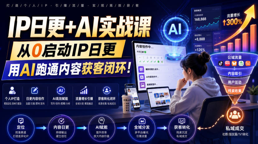 IP日更+AI实战课，从0启动IP日更，IP置顶视频制作+100条选题库搭建+10条日更规划，用AI跑通内容获客闭环!-沧海聊项目