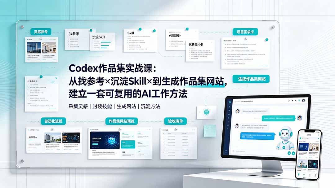 Codex作品集实战课：从找参考×沉淀Skill×到生成作品集网站，建立一套可复用的AI工作方法-沧海聊项目