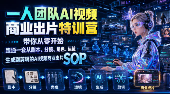 一人团队AI视频商业出片实战课：带你从零开始跑通一套从剧本、分镜、角色、运镜、生成到剪辑的AI视频商业出片SOP-沧海聊项目