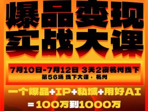 爆品变现实战大课，从爆品，到流量，到成交，一个爆品+IP+私域+用好AI=100W到1000W(7月10-12日)-沧海聊项目