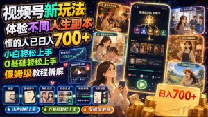 视频号新玩法体验不同人生副本，懂的人已日入700+，小白轻松上手，0基础轻松上手，保姆级教程拆解-沧海聊项目