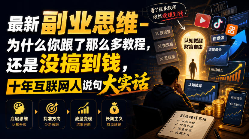 最新副业思维-为什么你跟了那么多教程，还是没搞到钱，十年互联网人说句大实话【揭秘】-沧海聊项目