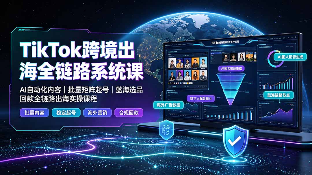 TikTok跨境出海全链路系统课-2026年7月：AI自动化内容｜批量矩阵起号｜蓝海选品回款全链路出海实操课程-沧海聊项目