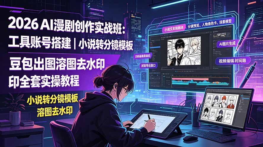 2026AI漫剧创作实战班：工具账号搭建｜小说转分镜模板｜豆包出图溶图去水印全套实操教程-沧海聊项目